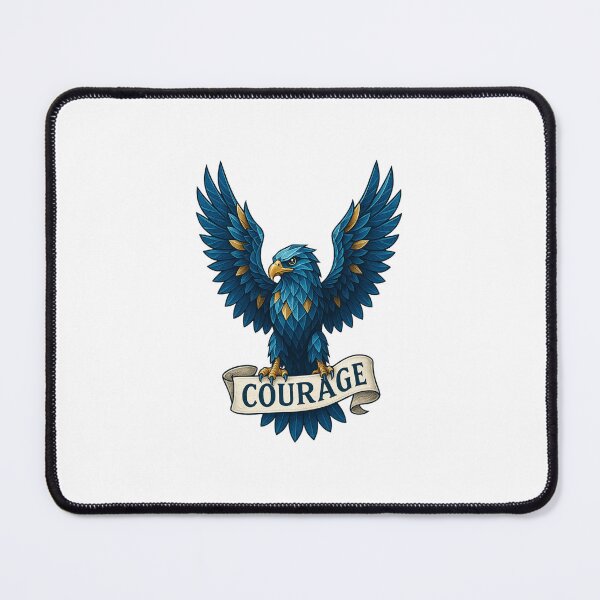 Item preview, Majestic Crystal Eagle in Flight Holding 'COURAGE' Banner – Powerful Geometric Black Artwork designed and sold by CosmicSplendor.