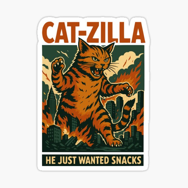 Item preview, CATZILLA - Rampaging Giant Cat – Funny Retro Monster Parody Design designed and sold by Red Fox Design.