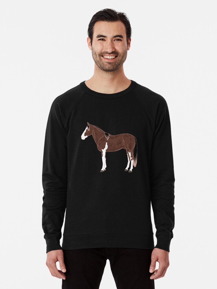 Aperçu 1 sur 5. Sweatshirt léger avec l'œuvre Cheval Criollo Argentin, dessin cheval tacheté, cheval de selle, races de chevaux de l'Argentine créée et vendue par WebEquitation.