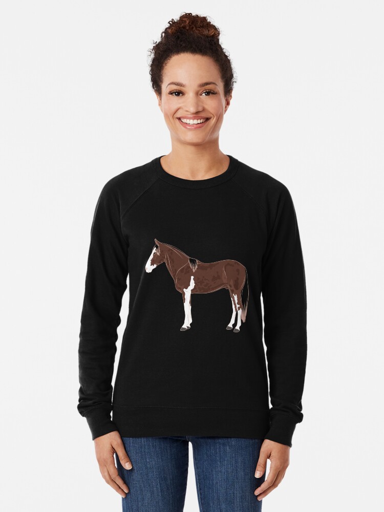 Aperçu 2 sur 5. Sweatshirt léger avec l'œuvre Cheval Criollo Argentin, dessin cheval tacheté, cheval de selle, races de chevaux de l'Argentine créée et vendue par WebEquitation.