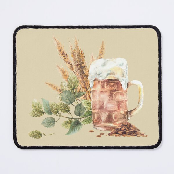Item preview, Beer mug with green hops branch, heap of malt with malt spike, ears. Watercolor brewing  designed and sold by BartolArt.