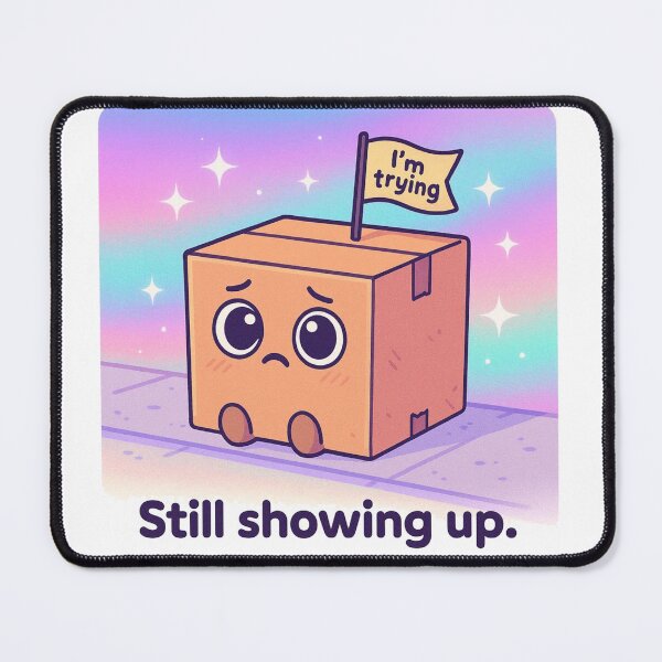 Item preview, Still Showing Up – Relatable Cartoon Box Shirt, Vaporwave Mental Health Design designed and sold by LEO Vaporwave.