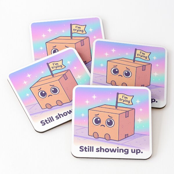 Item preview, Still Showing Up – Relatable Cartoon Box Shirt, Vaporwave Mental Health Design designed and sold by LEO Vaporwave.