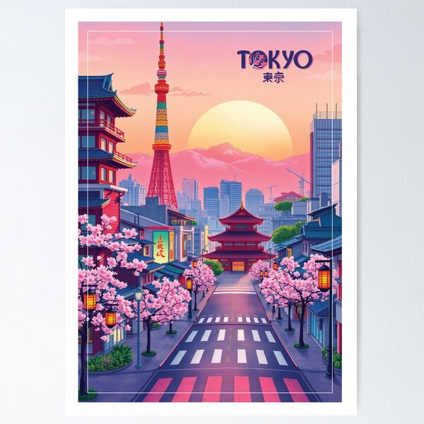 Item preview, Tokyo Japan – Sakura Sunset Cityscape designed and sold by GrafitDesign.