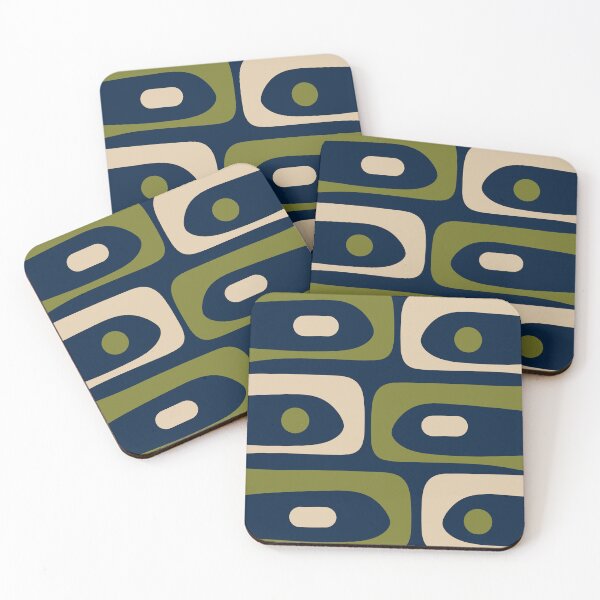 Item preview, Mid Century Modern Retro Abstract Minimalist Piquet Pattern in Navy Blue and Olive Green designed and sold by kierkegaard.