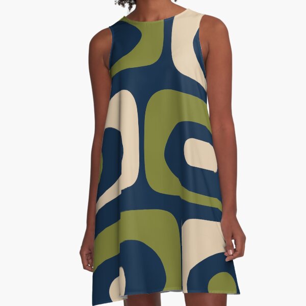 Item preview, Mid Century Modern Retro Abstract Minimalist Piquet Pattern in Navy Blue and Olive Green designed and sold by kierkegaard.