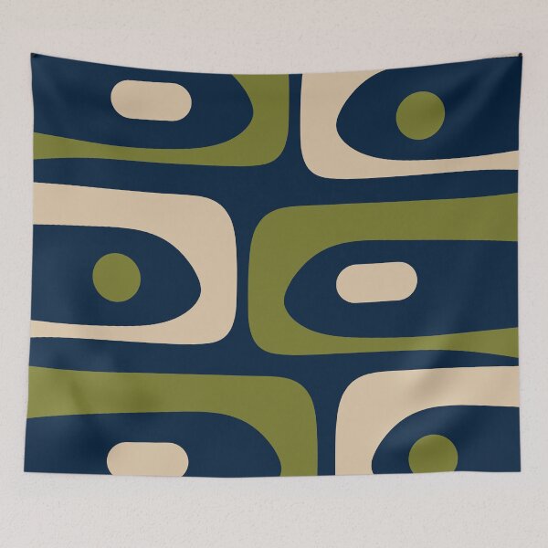 Item preview, Mid Century Modern Retro Abstract Minimalist Piquet Pattern in Navy Blue and Olive Green designed and sold by kierkegaard.