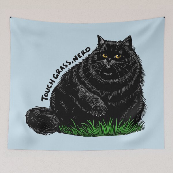 Item preview, Touch Grass, Nerd, Chonky Black Cat designed and sold by KilkennyCat Art.