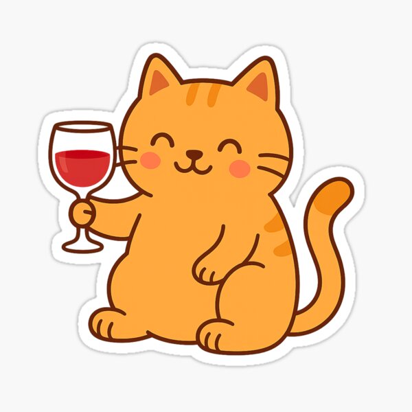 Artikel-Vorschau von Katze mit Weinglas, designt und verkauft von stickers by isabel .