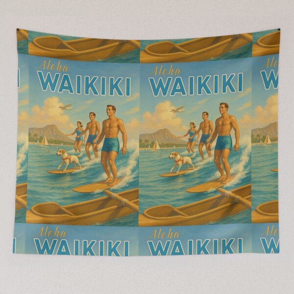 Item preview, Aloha Waikiki Travel Poster designed and sold by TeeARTHY.