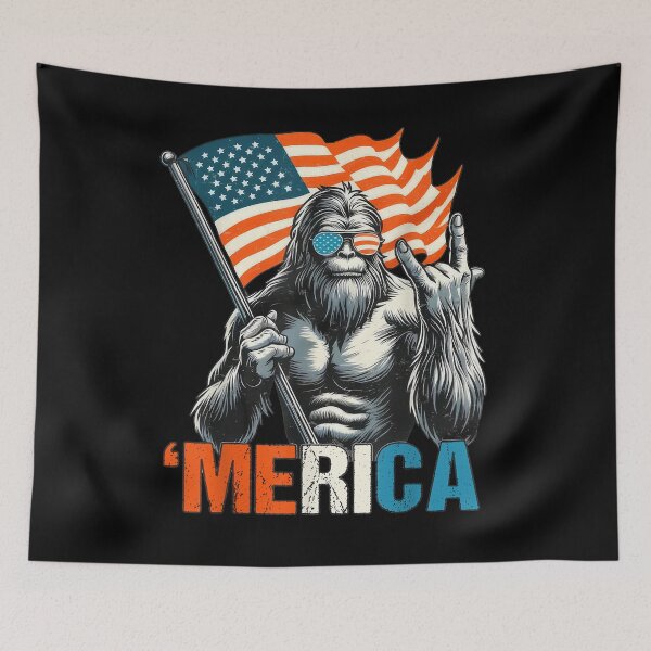 Item preview, Merica Bigfoot Holding American Flag USA 4th of July designed and sold by BASKF.
