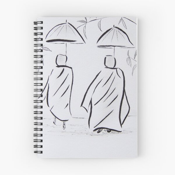 Item preview, Two Monks Walking with Umbrellas | Buddhist Monks | Minimalist Black and White Art designed and sold by AngelaMarieArt.