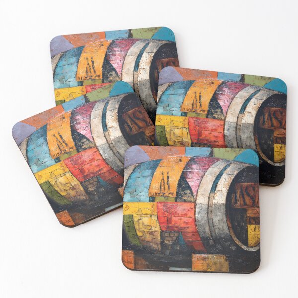 Item preview, Vibrant Abstract Wine Barrel with Geometric Patterns and Bold Colors designed and sold by OlfactoART Studio.