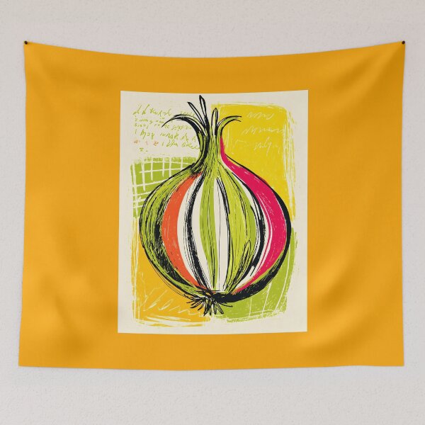 Item preview, Unleash the Flavor - Stylized Onion Art with Abstract Script and Color designed and sold by OlfactoART Studio.