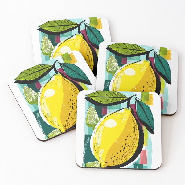 Item preview, Lemon Burst - Bold Yellow Lemon with Geometric Shapes and Green Leaves designed and sold by OlfactoART Studio.