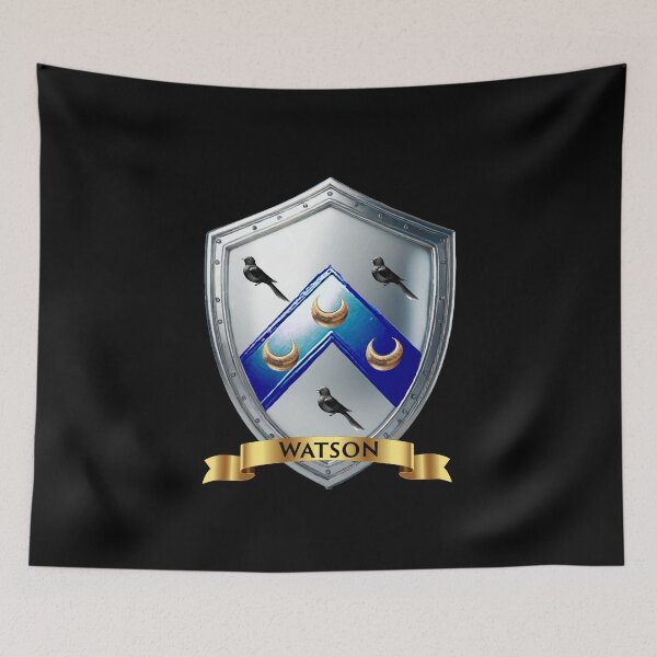 Item preview, Watson Family Shield Blue Chevron and Crescents with Proud Name Banner designed and sold by Highlandkings.