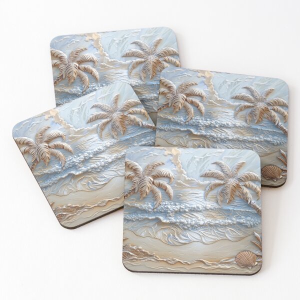 Item preview, Tropical Palm Beach Art – Textured Coastal Seascape in Impasto Style designed and sold by MargaretWiktor.