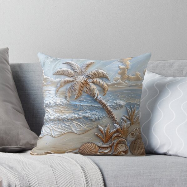 Item preview, Tropical Palm Beach Art – Textured Coastal Seascape in Impasto Style designed and sold by MargaretWiktor.