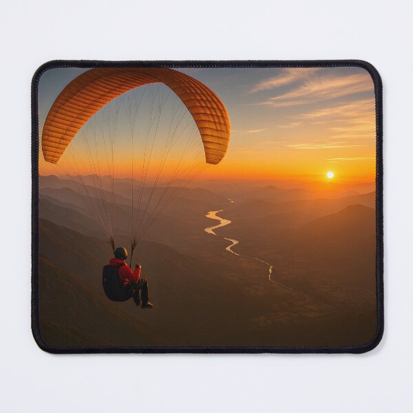 Item preview, Paraglider soaring over mountains at a vibrant sunset designed and sold by homydesign.