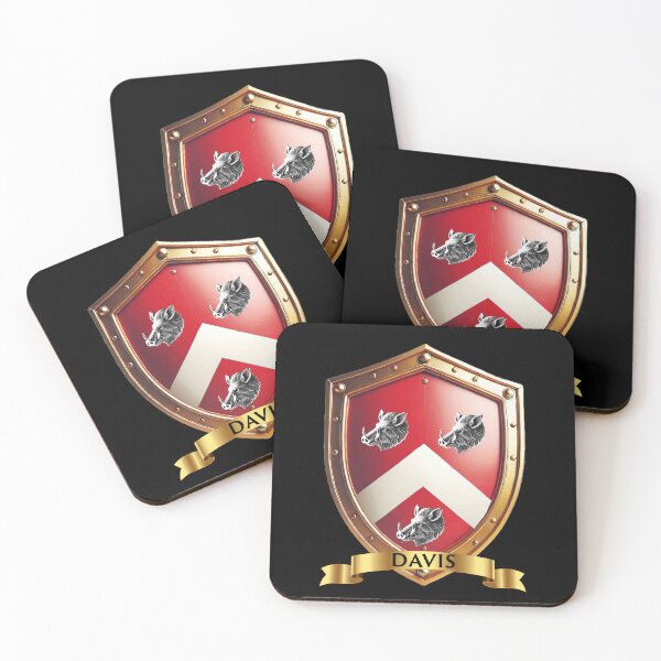Item preview, Davis Family Shield Bold Chevron and Boars Heads with Proud Name Banner designed and sold by Highlandkings.