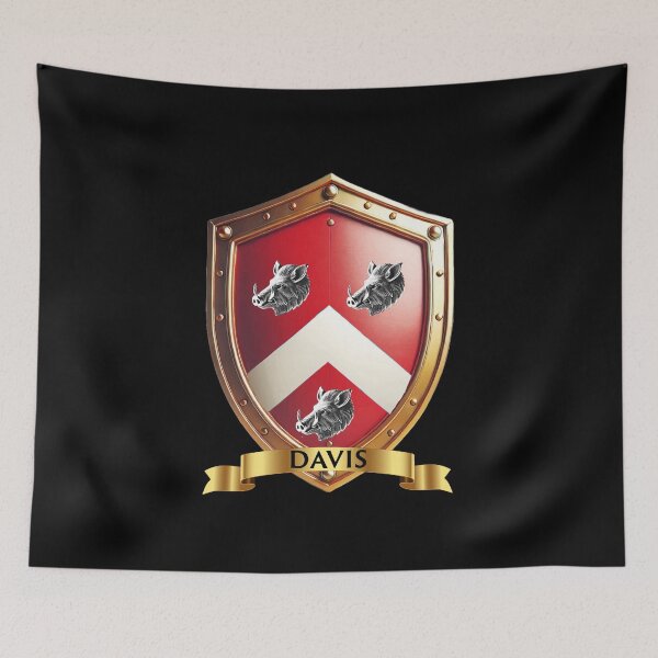 Item preview, Davis Family Shield Bold Chevron and Boars Heads with Proud Name Banner designed and sold by Highlandkings.