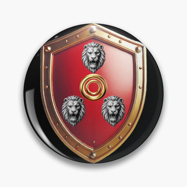 Item preview, Bennett Shield  Silver Lion Heads and Golden Ring on Red Armor designed and sold by Highlandkings.