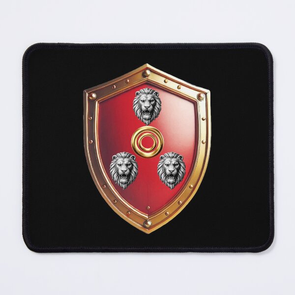 Item preview, Bennett Shield  Silver Lion Heads and Golden Ring on Red Armor designed and sold by Highlandkings.