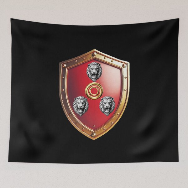 Item preview, Bennett Shield  Silver Lion Heads and Golden Ring on Red Armor designed and sold by Highlandkings.