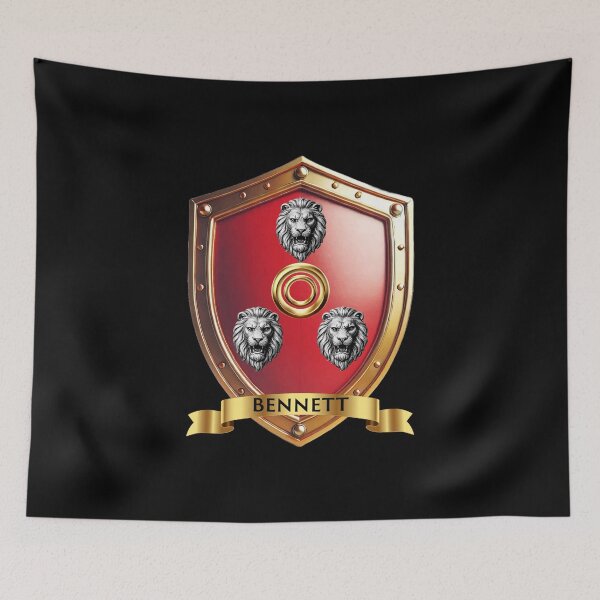 Item preview, Bennett Family Shield  Three Lions and Gold Ring with Proud Name Banner designed and sold by Highlandkings.