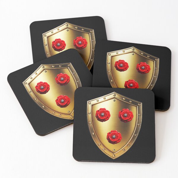 Item preview, Young Shield  Brilliant Gold Armor with Three Bold Red Roses designed and sold by Highlandkings.