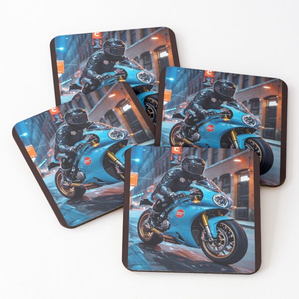 Item preview,  Urban Racer on Sky-Blue Motorcycle at Night designed and sold by Boooart.