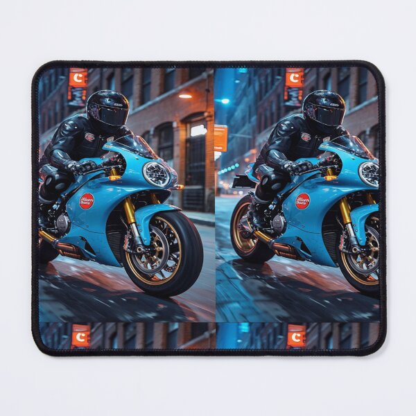 Item preview, Urban Racer on Sky-Blue Motorcycle at Night designed and sold by Boooart.