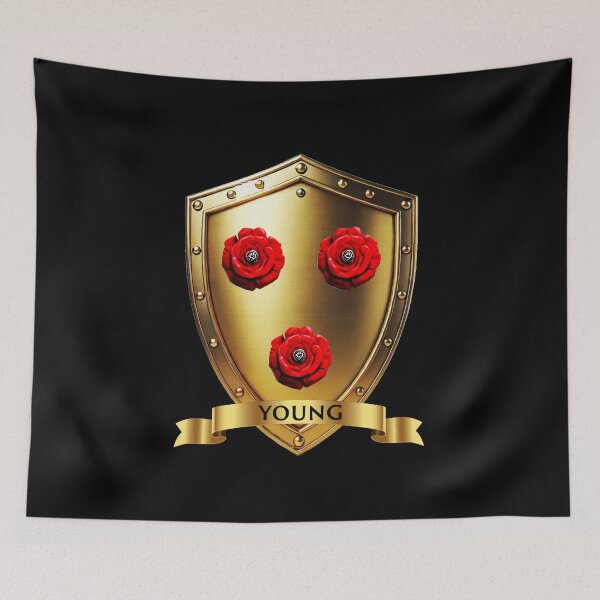 Item preview, Young Family Shield  Red Roses of Pride with Bold Name Banner designed and sold by Highlandkings.