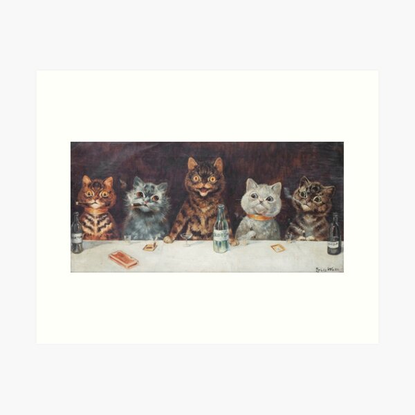 Aperçu de l'œuvre Louis Wain Print - L’enterrement de vie de garçon - Louis Wain Cat créée et vendue par TeeARTHY.
