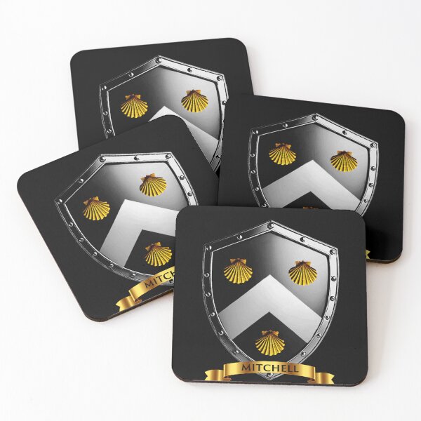 Item preview, Mitchell Family Shield  Bold Chevron and Shells with Proud Name Banner designed and sold by Highlandkings.