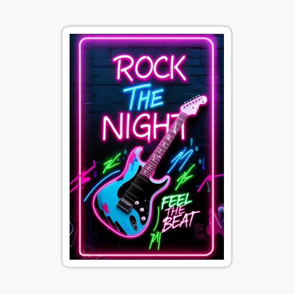 Vista previa del artículo con la obra «Diseño de arte musical con guitarra de neón Rock the Night», diseñado y vendido por Karolisa.