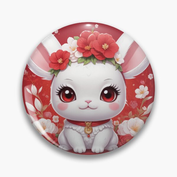 Item preview, White rabbit in the middle of red and white flowers designed and sold by MerlinWear.