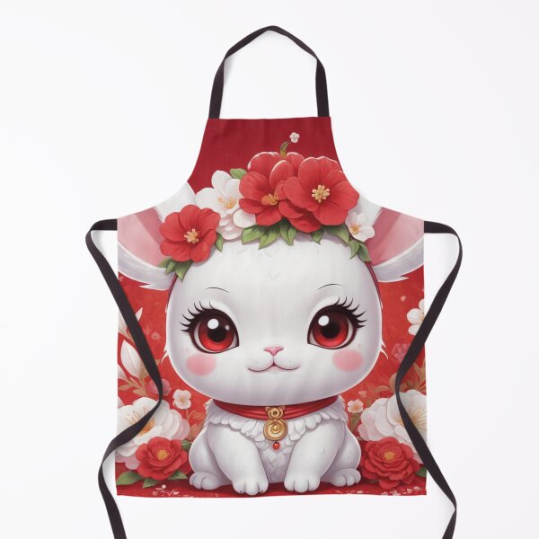 Item preview, White rabbit in the middle of red and white flowers designed and sold by MerlinWear.