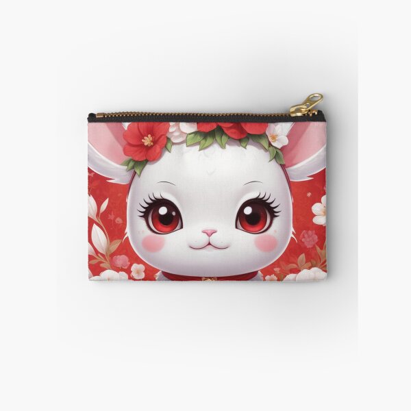Item preview, White rabbit in the middle of red and white flowers designed and sold by MerlinWear.