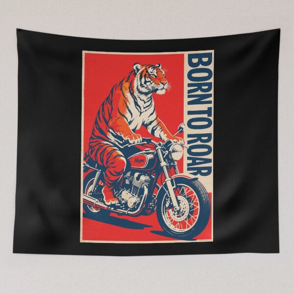 Item preview, Born to Roar – Tiger on Motorcycle Retro Propaganda 80s designed and sold by HoopeStylee.
