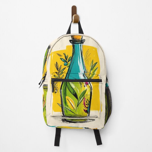 Item preview, Botanical Olive Oil Bottle on Yellow Background - Fresh and Vibrant Mediterranean Kitchen Art designed and sold by OlfactoART Studio.