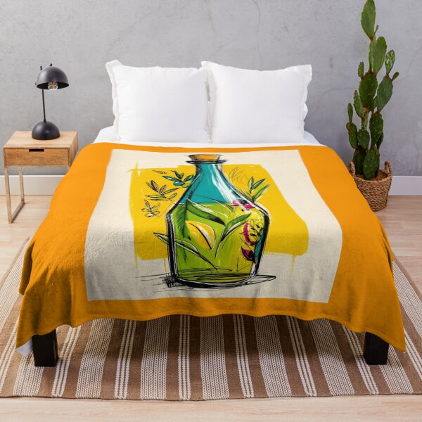 Item preview, Botanical Olive Oil Bottle on Yellow Background - Fresh and Vibrant Mediterranean Kitchen Art designed and sold by OlfactoART Studio.