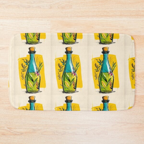 Item preview, Botanical Olive Oil Bottle on Yellow Background - Fresh and Vibrant Mediterranean Kitchen Art designed and sold by OlfactoART Studio.