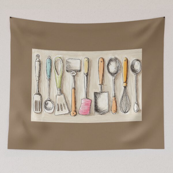 Item preview, Kitchen Utensils Collection - Spatulas, Ladles, and Whisk in Artistic Sketch Style designed and sold by OlfactoART Studio.