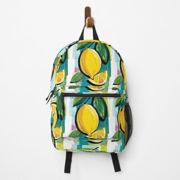 Item preview, Lemon Vibrance - Bold Yellow Lemon and Green Leaves Against Abstract Blue and Green Background designed and sold by OlfactoART Studio.