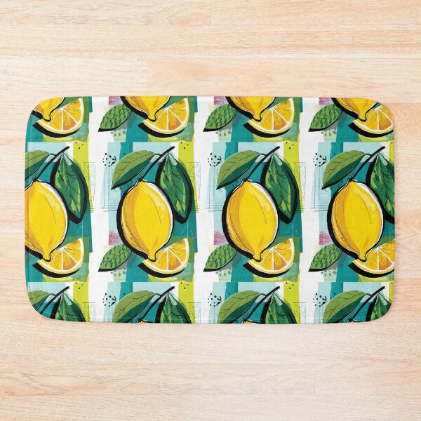 Item preview, Lemon Vibrance - Bold Yellow Lemon and Green Leaves Against Abstract Blue and Green Background designed and sold by OlfactoART Studio.