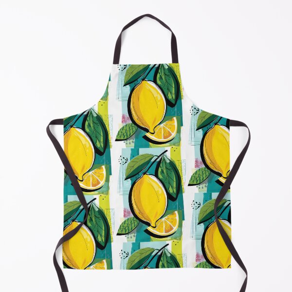 Item preview, Lemon Vibrance - Bold Yellow Lemon and Green Leaves Against Abstract Blue and Green Background designed and sold by OlfactoART Studio.