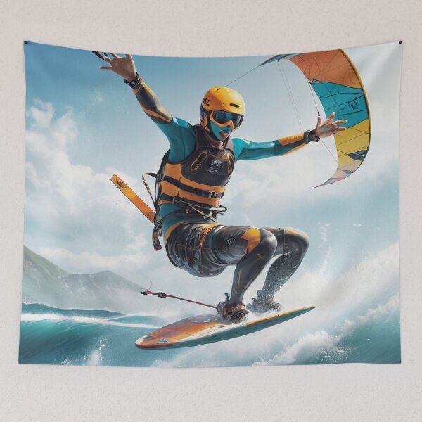 Item preview, Green suit man making freestyle kateboarding in the ocean designed and sold by MerlinWear.