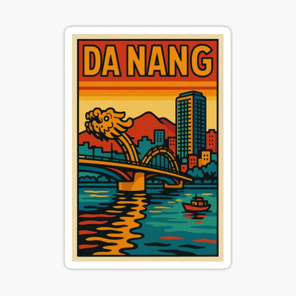 Item preview, Da Nang Vietnam Retro Pop Art Poster | Vibrant Coastal Travel Print | Colorful Seaside Cityscape | Vintage-Inspired Tourism Artwork | Bold Digital Vietnam Design designed and sold by PaintedPixels01.