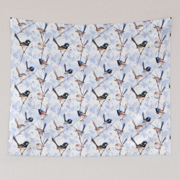 Item preview, Blue Wrens Singing in the Rain - repeat pattern designed and sold by Nadya Neklioudova.